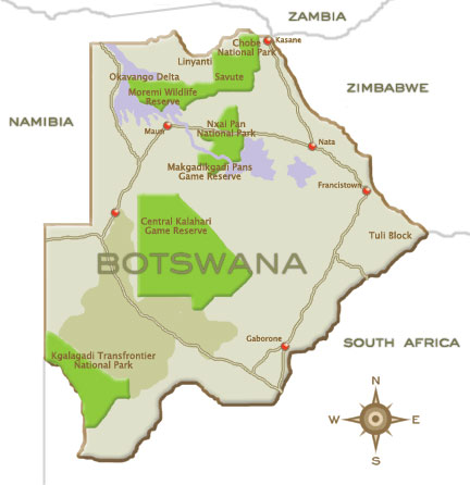 map of botswana